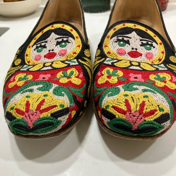 Rare! Charlotte Olympia Matryoshka doll embroidered loafer flats 40 US 9 - Picture 9 of 9